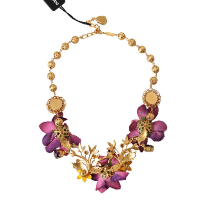 Gold Brass Mix Fiori Flowers Crystal Chain Necklace