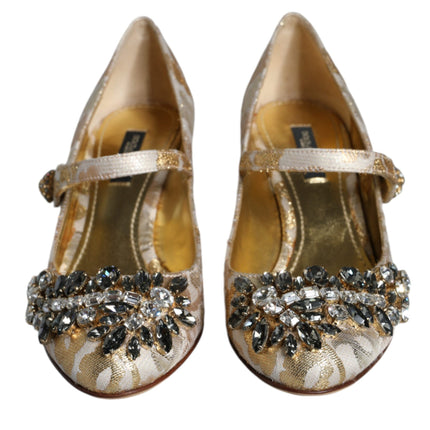 Gold Jacquard Crystal Mary Janes Pumps Shoes