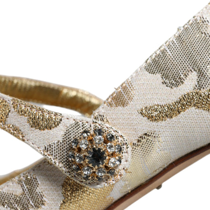 Gold Jacquard Crystal Mary Janes Pumps Shoes