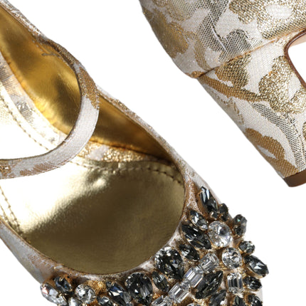 Gold Jacquard Crystal Mary Janes Pumps Shoes