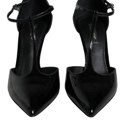 Black Patent Leather T-strap Heels Pumps Shoes