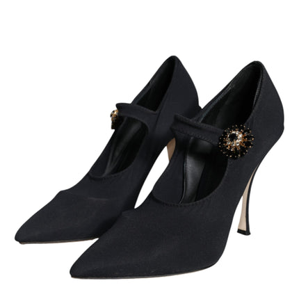 Black Mary Jane Jersey Crystal Pumps Shoes