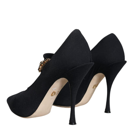 Black Mary Jane Jersey Crystal Pumps Shoes