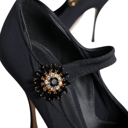 Black Mary Jane Jersey Crystal Pumps Shoes