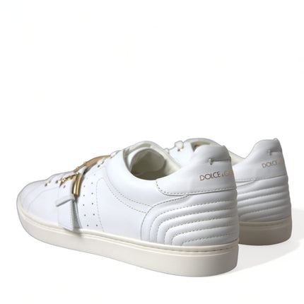 White Leather Gold Buckle Sneakers Shoes