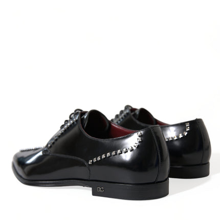 Black Leather Crystal Dress Formal Shoes