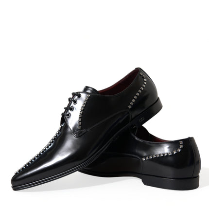 Black Leather Crystal Dress Formal Shoes