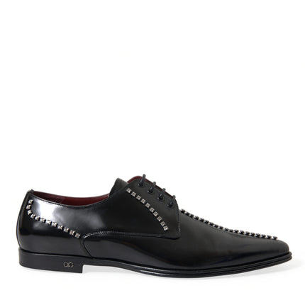 Black Leather Crystal Dress Formal Shoes