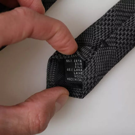 Dark Gray Plaid Patterned Silk Adjustable Men Tie