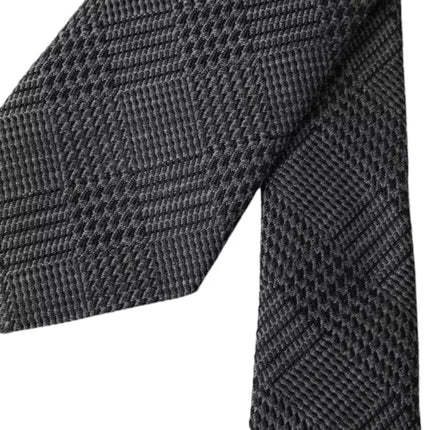 Dark Gray Plaid Patterned Silk Adjustable Men Tie