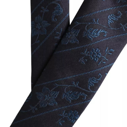 Dark Blue 100% Silk Floral Adjustable Men Tie