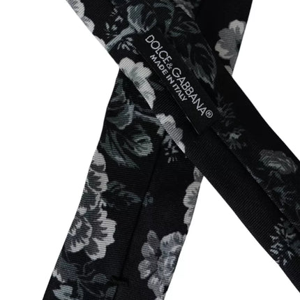 Black Floral Print Silk Adjustable Men Tie