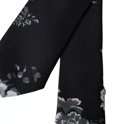 Black Floral Print Silk Adjustable Men Tie