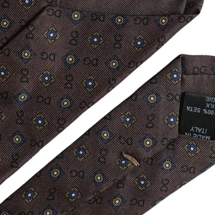 Brown Silk Branded Logo Adjustable Men Tie