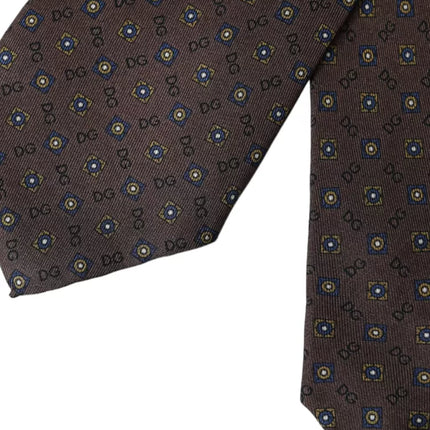 Brown Silk Branded Logo Adjustable Men Tie