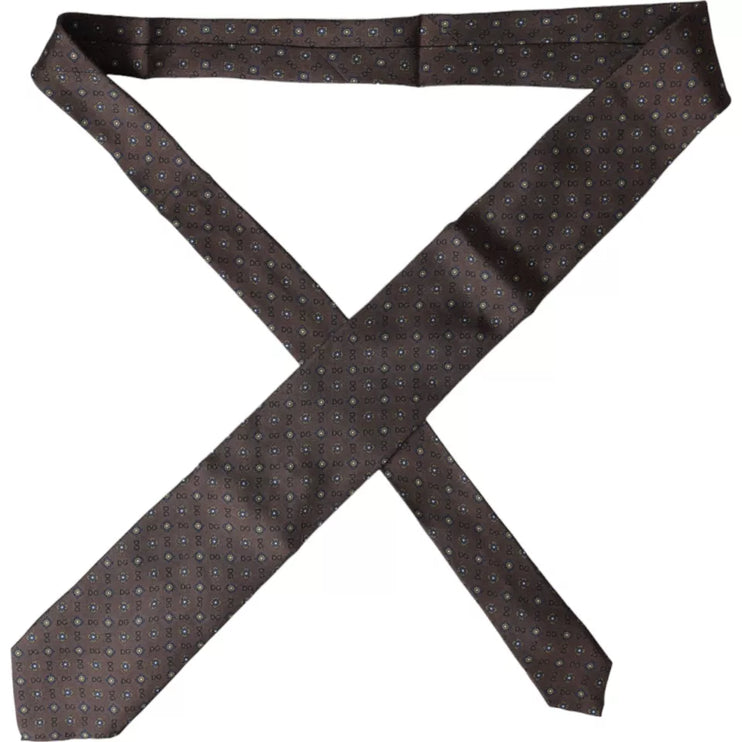 Brown Silk Branded Logo Adjustable Men Tie