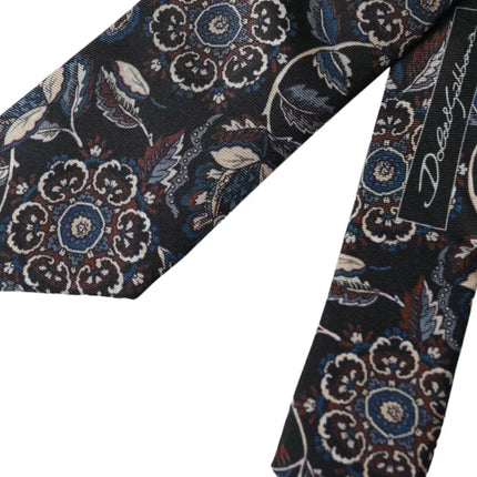 Black Floral Pattern Silk Adjustable Men Tie