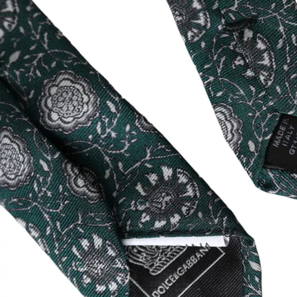 Green Floral Print Silk Adjustable Men Tie