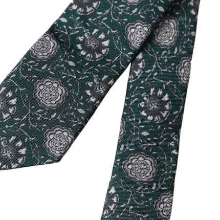 Green Floral Print Silk Adjustable Men Tie