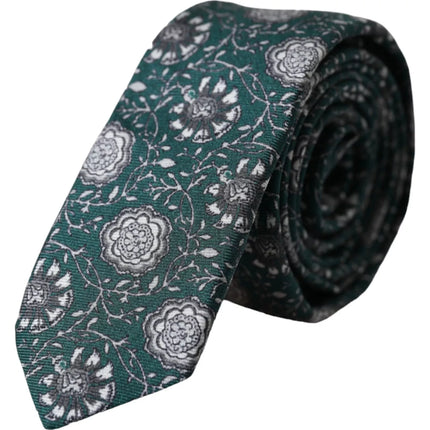 Green Floral Print Silk Adjustable Men Tie