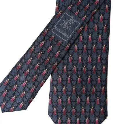 Blue Bug Print Silk Adjustable Men Tie