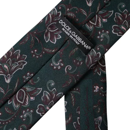 Green Floral Print Silk Adjustable Men Tie