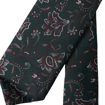 Green Floral Print Silk Adjustable Men Tie