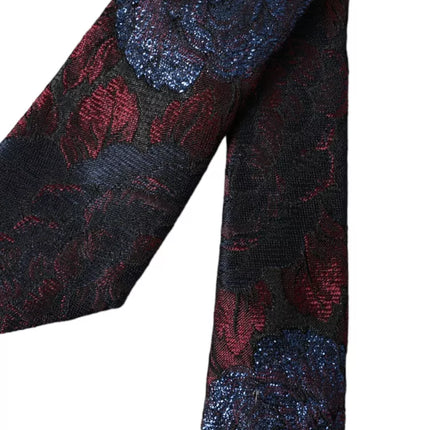 Red Blue Floral Fantasy Silk Adjustable Men Tie