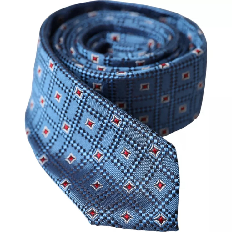 Blue Patterned 100% Silk Adjustable Men Tie