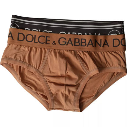 Brown Black Logo Cotton Stretch Mid Slip Underwear