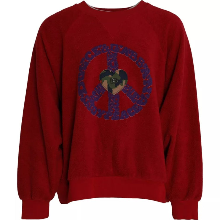 Red Logo Cotton Crew Neck Pullover Sweater