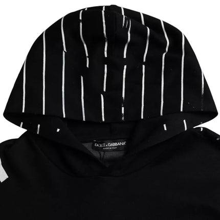 Black White Stripes Logo Hooded Sweater