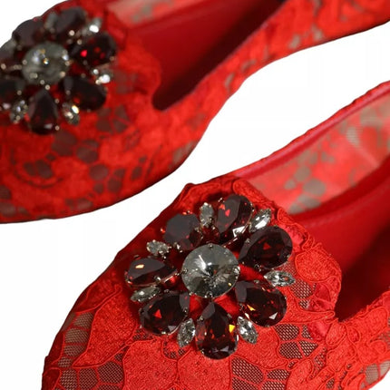 Red Lace Crystal Ballet Flats Loafers Shoes