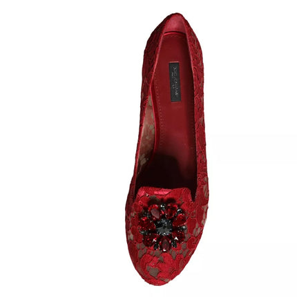 Red Lace Crystal Ballet Flats Loafers Shoes