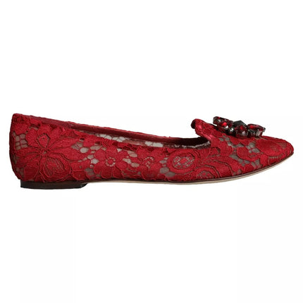 Red Lace Crystal Ballet Flats Loafers Shoes