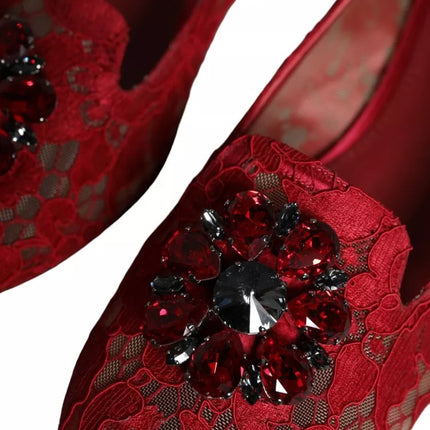 Red Lace Crystal Ballet Flats Loafers Shoes