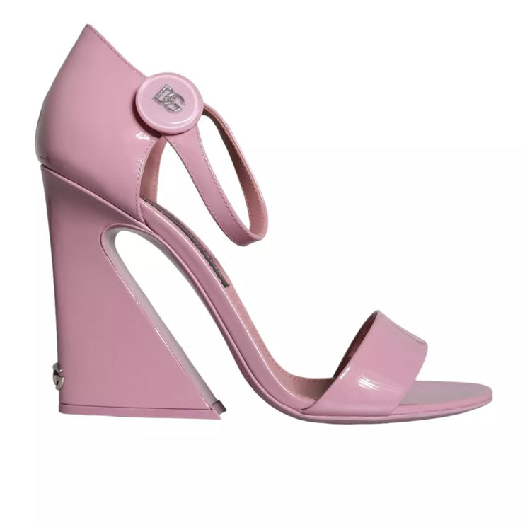 Pink Patent Leather Ankle Strap Heels Sandals Shoes