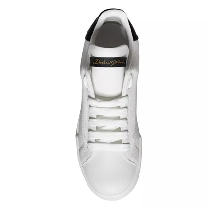 White Black Leather Low Top Sneakers Shoes