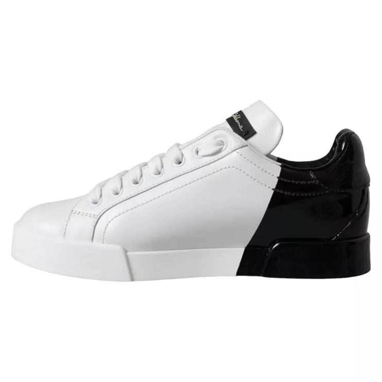 White Black Portofino Low Top Leather Sneakers Shoes