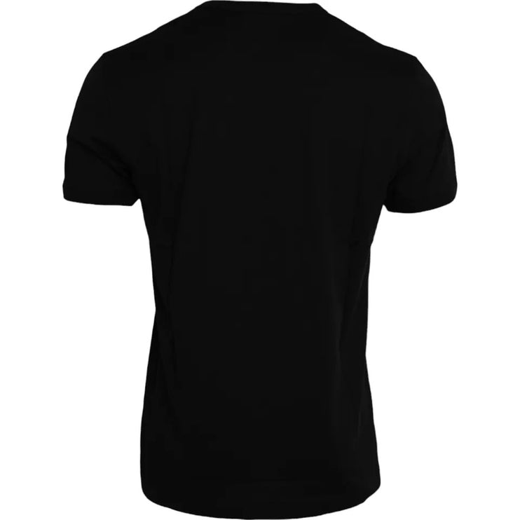 Black Cotton Round Neck Short Sleeves T-shirt