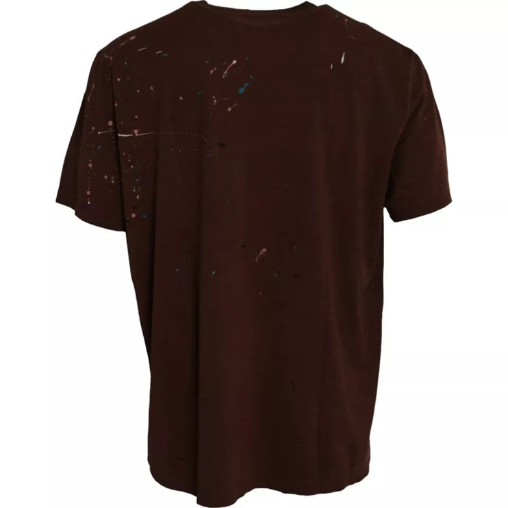 Brown Color Splash Cotton Crew Neck T-shirt