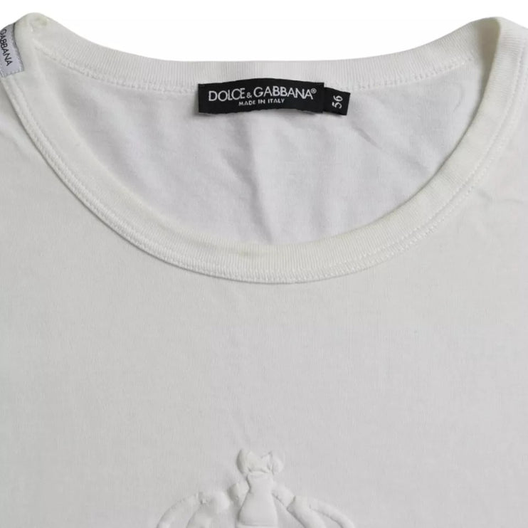 White Logo Embossed Cotton Crewneck T-shirt