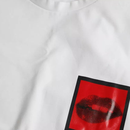 White Red Lips Print Cotton Men T-shirt