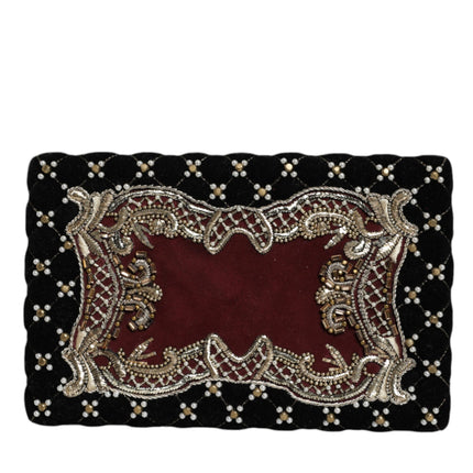 Bordeaux Black Velvet Gold Frame Clutch Evening Purse Bag