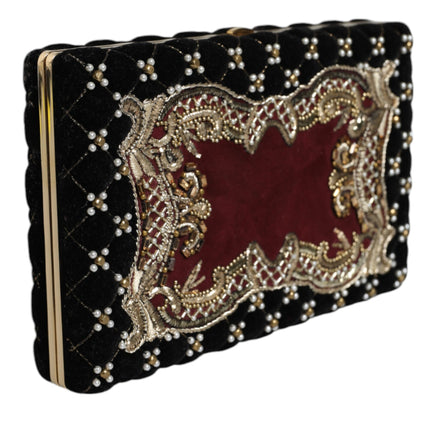 Bordeaux Black Velvet Gold Frame Clutch Evening Purse Bag