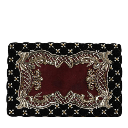 Bordeaux Black Velvet Gold Frame Clutch Evening Purse Bag