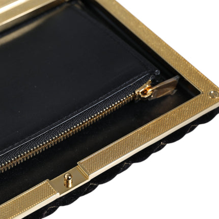 Bordeaux Black Velvet Gold Frame Clutch Evening Purse Bag