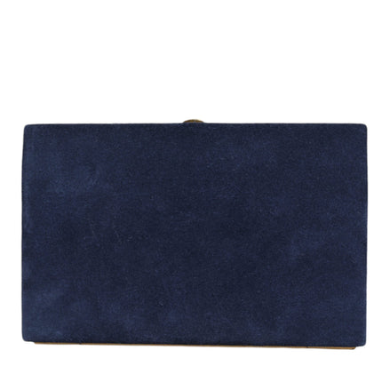 Blue Suede Gold Frame Clutch Evening Party Purse Bag