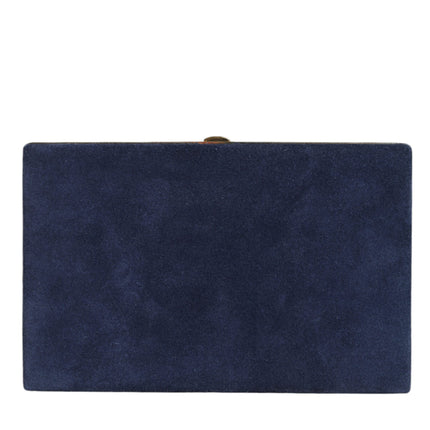 Blue Suede Gold Frame Clutch Evening Party Purse Bag