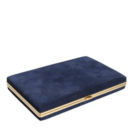 Blue Suede Gold Frame Clutch Evening Party Purse Bag